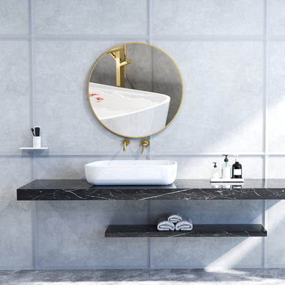 Round Mirror, Bathroom Mirror, Diameter 70 cm, Metal Frame, Wall Mirror, Easy to Install, for Bedroom, Living Room, Entryway, Gold
