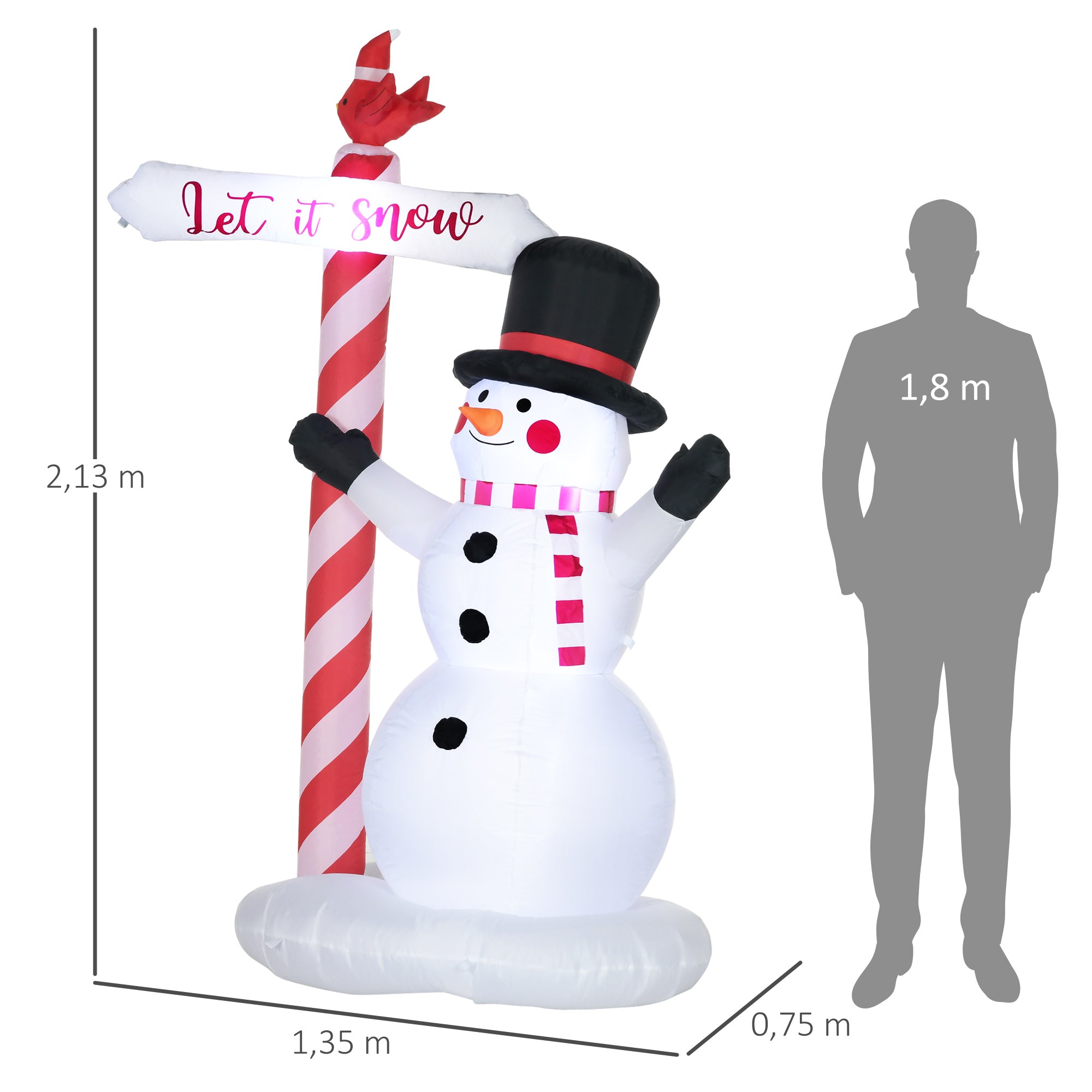 213cm Inflatable Christmas Snowman with LED Lights, fixing material and blower, Christmas decoration for indoor and outdoor weather-resistant IP44