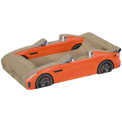 Car Shaped Cat Scratching Post with Catnip, Corrugated Cardboard Cat Scratchboard, 50x30x12.5 cm, Red