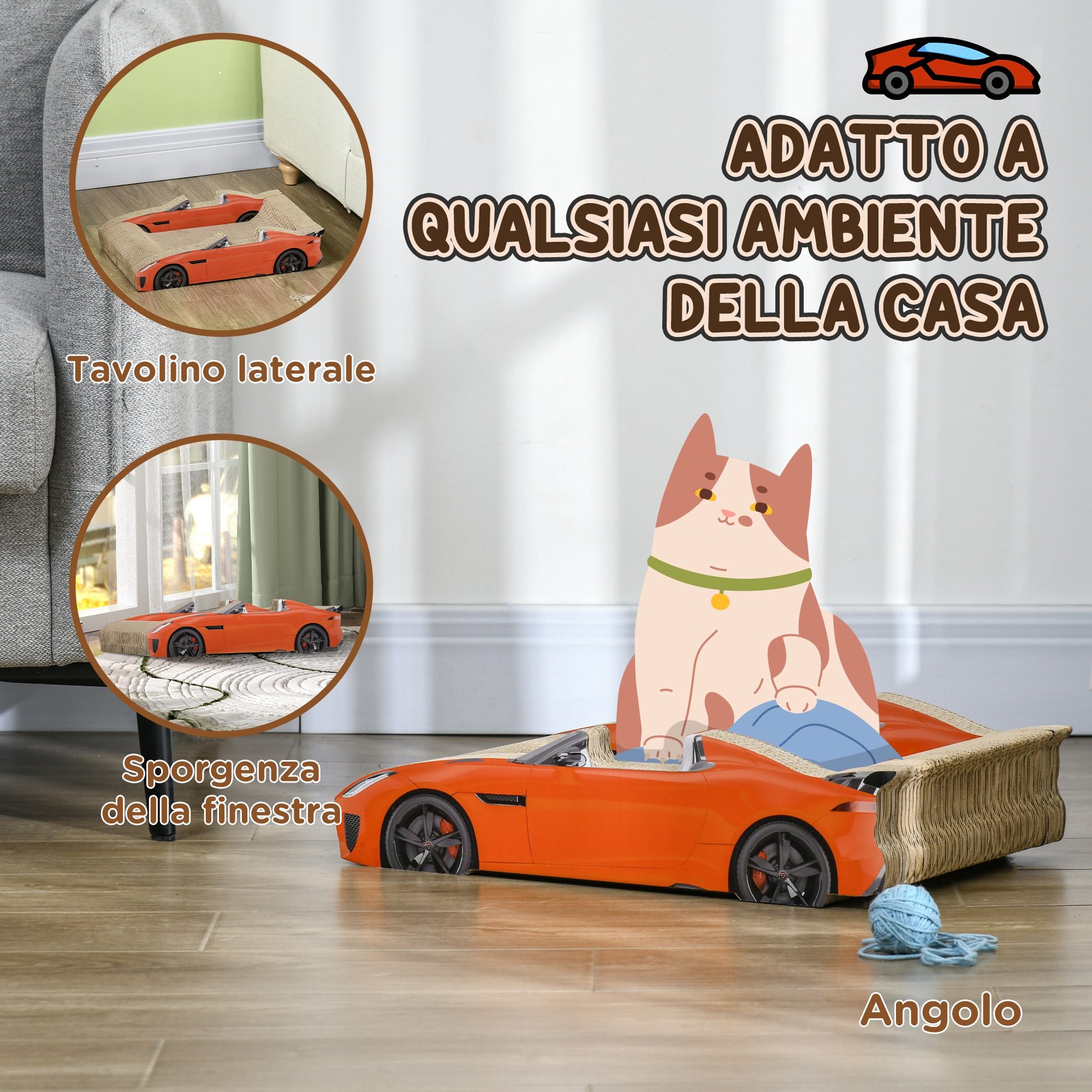 Car Shaped Cat Scratching Post with Catnip, Corrugated Cardboard Cat Scratchboard, 50x30x12.5 cm, Red