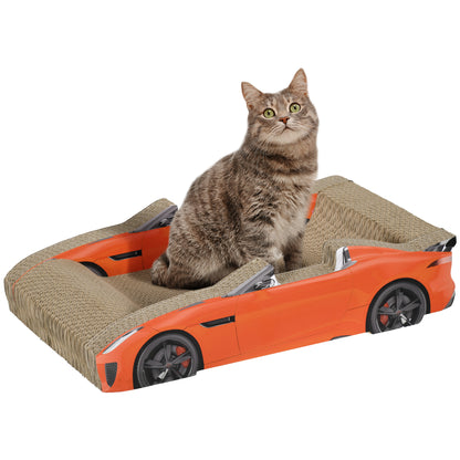 Car Shaped Cat Scratching Post with Catnip, Corrugated Cardboard Cat Scratchboard, 50x30x12.5 cm, Red