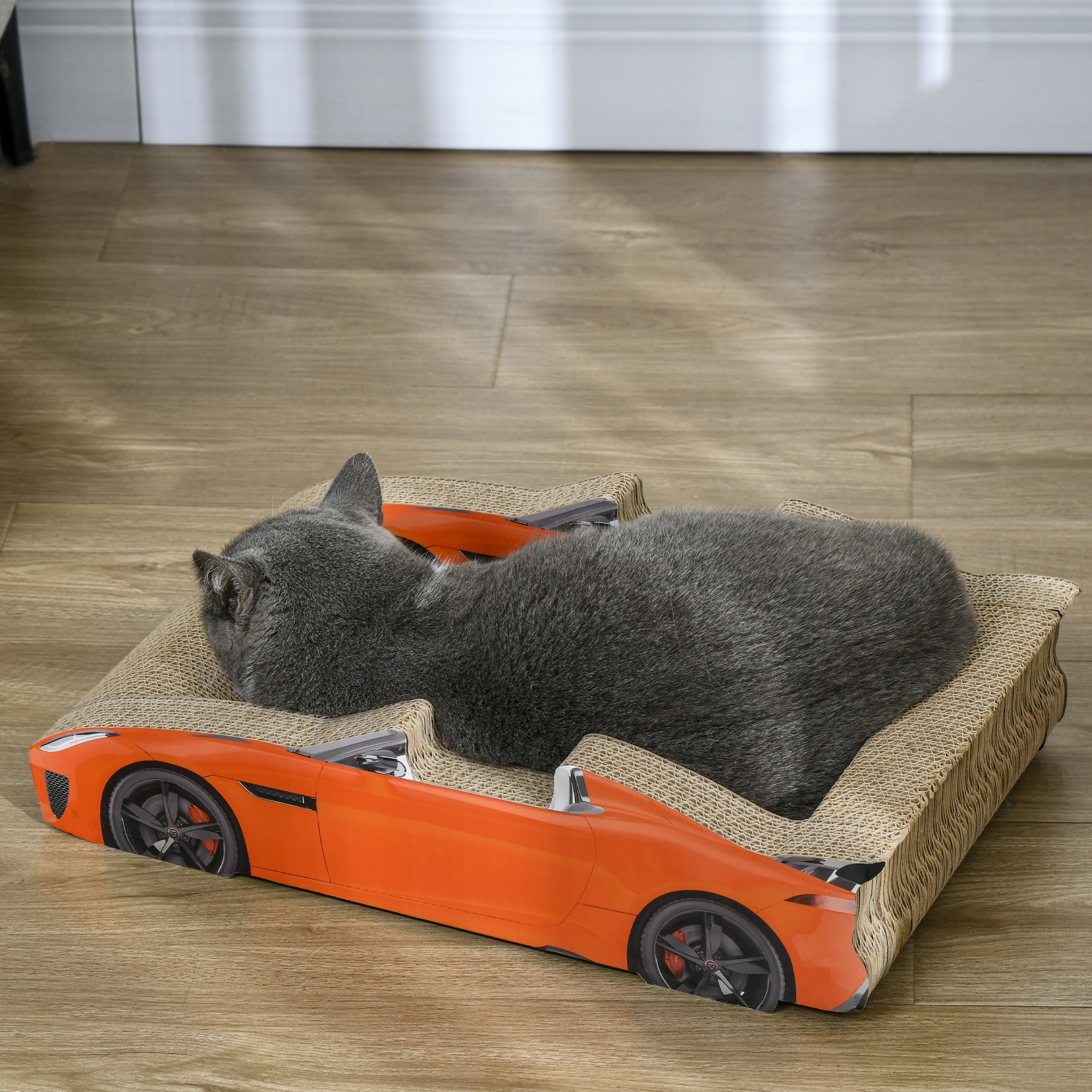 Car Shaped Cat Scratching Post with Catnip, Corrugated Cardboard Cat Scratchboard, 50x30x12.5 cm, Red