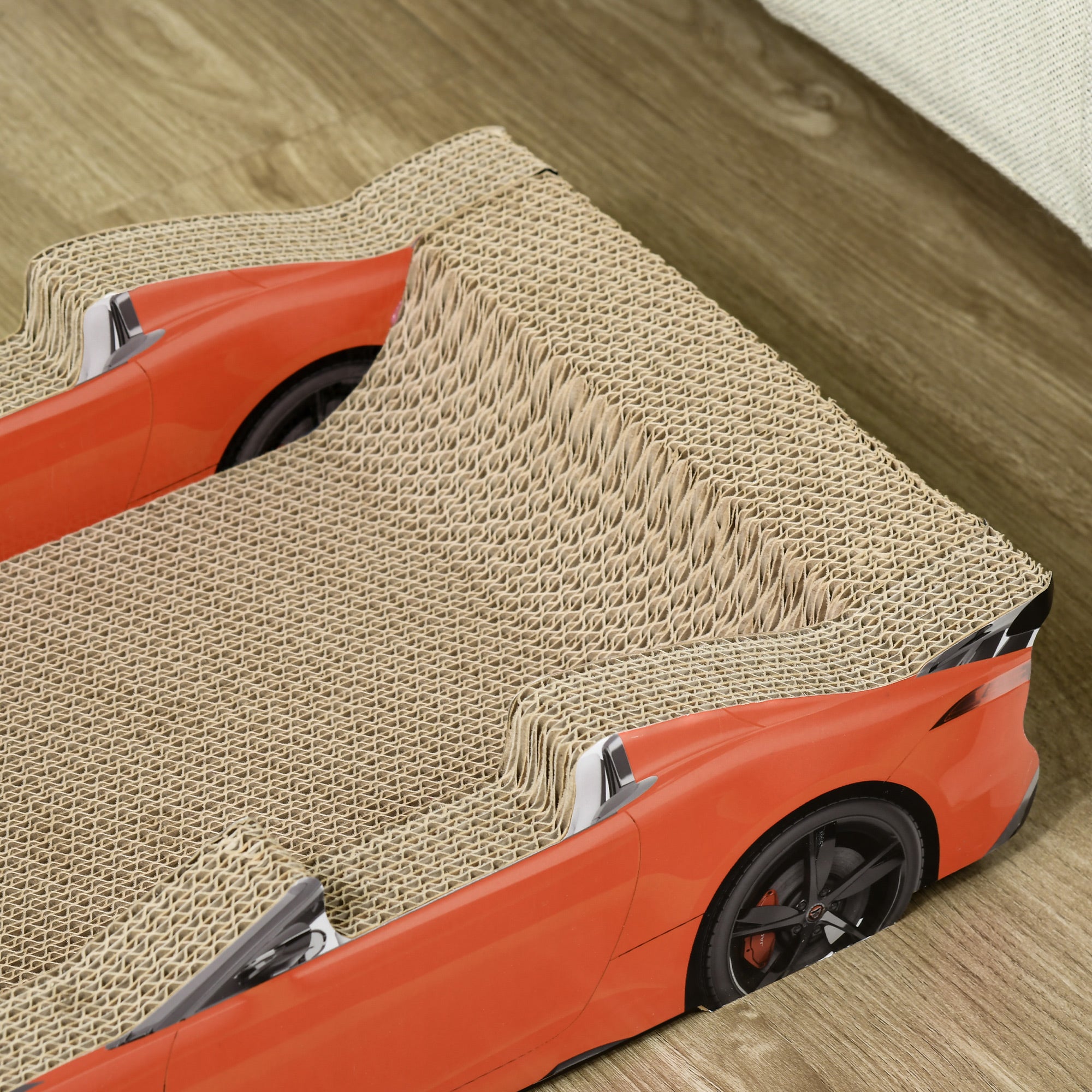 Car Shaped Cat Scratching Post with Catnip, Corrugated Cardboard Cat Scratchboard, 50x30x12.5 cm, Red