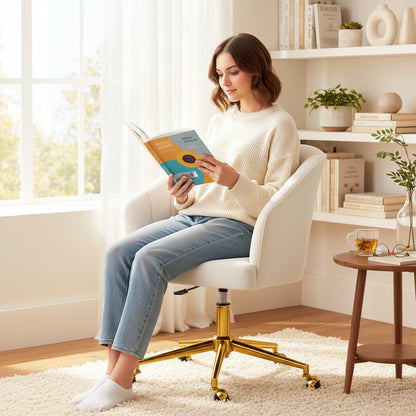 Velvet Office Chair with Casters — Padded Channel Back, Wide Seat, Adjustable Height, High‑Resilience Foam — Cream