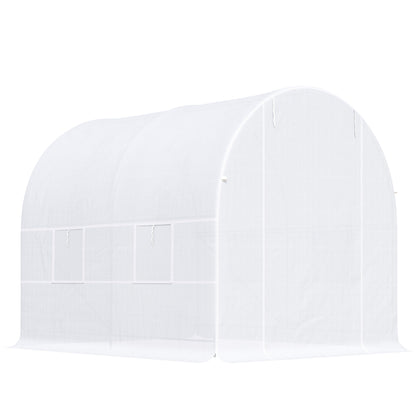 Greenhouse 245x200x200cm Foil Greenhouse Tomato House with Door, Window, Poly Tunnel made of Galvanized Steel, Plant Tunnel, Greenhouse including Ground Anchors Ropes, Garden Tunnel, White