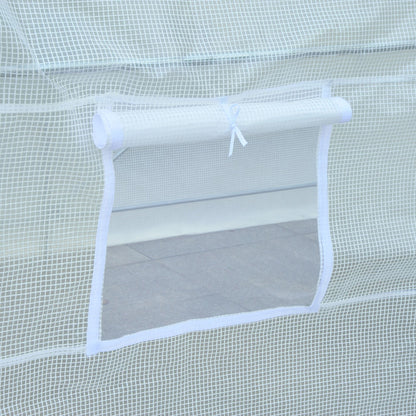 Greenhouse 245x200x200cm Foil Greenhouse Tomato House with Door, Window, Poly Tunnel made of Galvanized Steel, Plant Tunnel, Greenhouse including Ground Anchors Ropes, Garden Tunnel, White