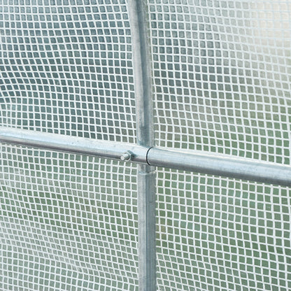 Greenhouse 245x200x200cm Foil Greenhouse Tomato House with Door, Window, Poly Tunnel made of Galvanized Steel, Plant Tunnel, Greenhouse including Ground Anchors Ropes, Garden Tunnel, White