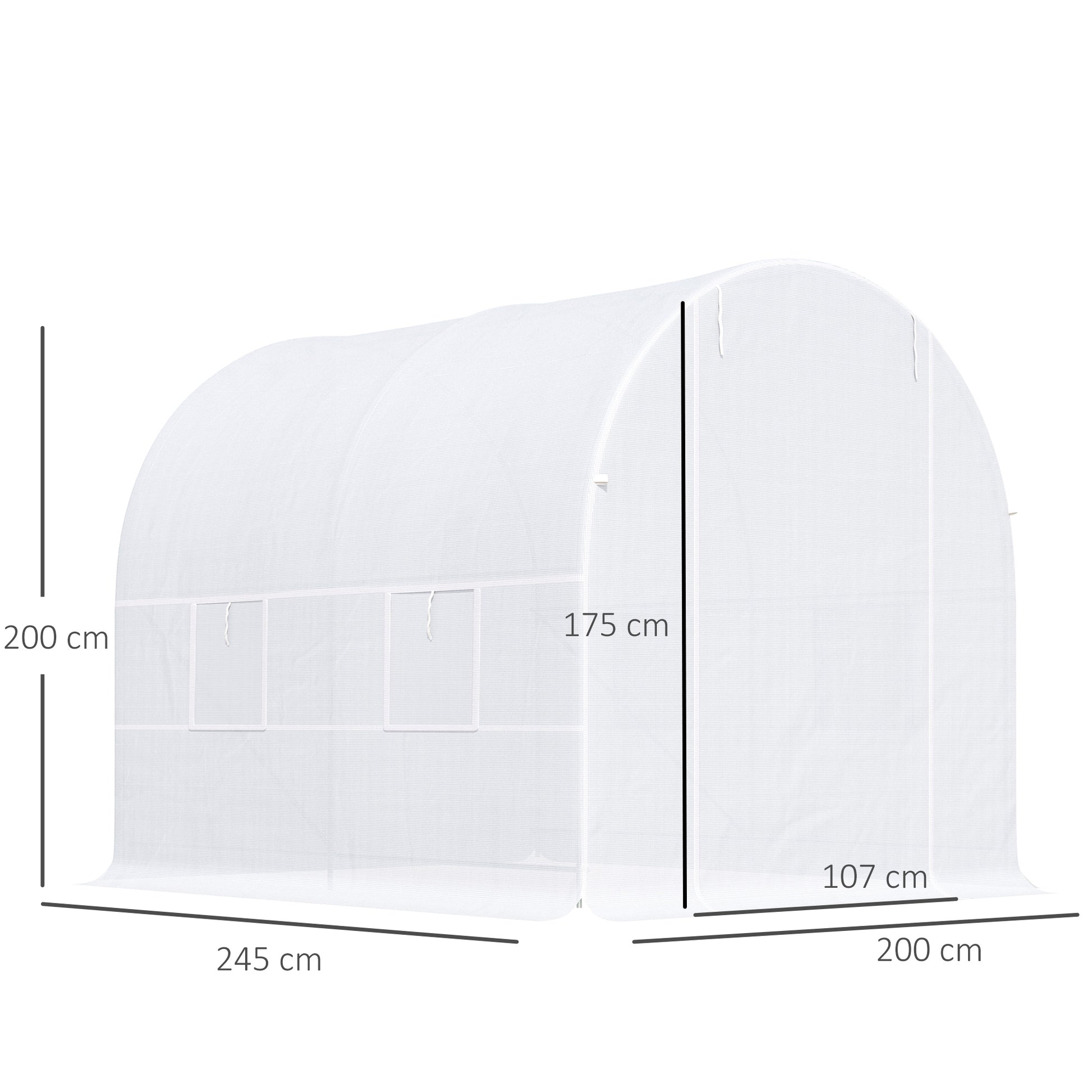 Greenhouse 245x200x200cm Foil Greenhouse Tomato House with Door, Window, Poly Tunnel made of Galvanized Steel, Plant Tunnel, Greenhouse including Ground Anchors Ropes, Garden Tunnel, White