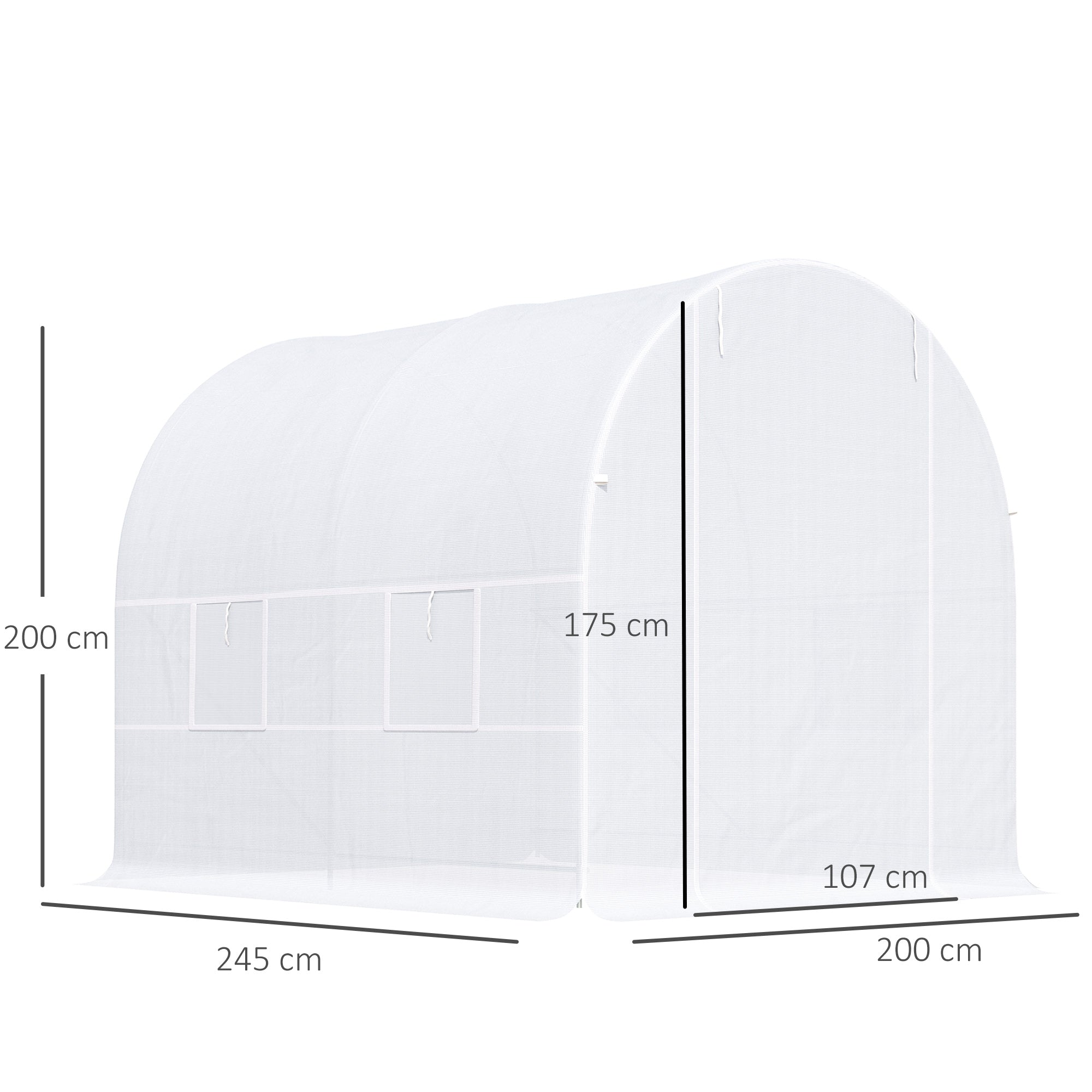 Greenhouse 245x200x200cm Foil Greenhouse Tomato House with Door, Window, Poly Tunnel made of Galvanized Steel, Plant Tunnel, Greenhouse including Ground Anchors Ropes, Garden Tunnel, White