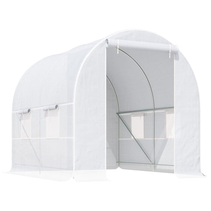 Greenhouse 245x200x200cm Foil Greenhouse Tomato House with Door, Window, Poly Tunnel made of Galvanized Steel, Plant Tunnel, Greenhouse including Ground Anchors Ropes, Garden Tunnel, White