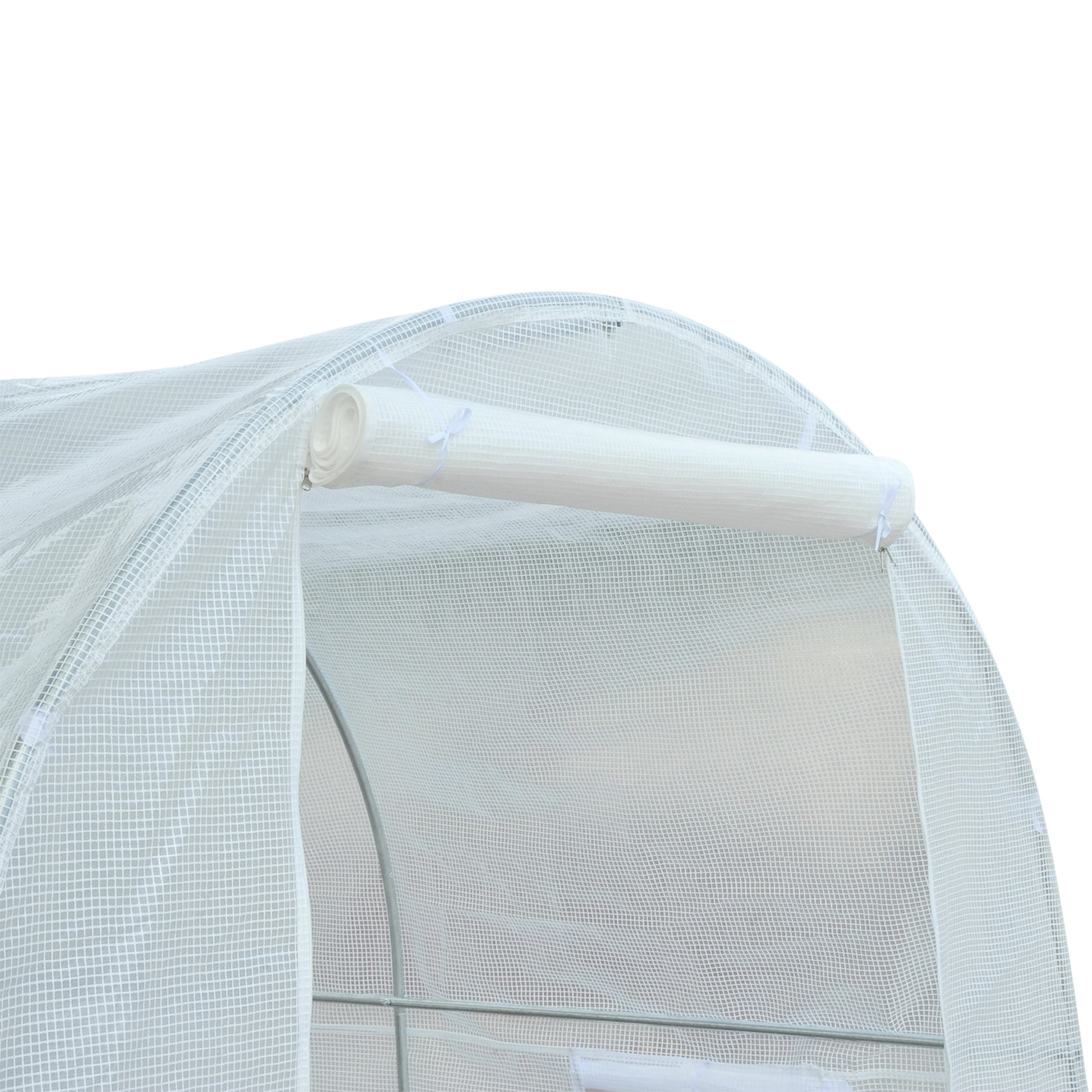 Greenhouse 245x200x200cm Foil Greenhouse Tomato House with Door, Window, Poly Tunnel made of Galvanized Steel, Plant Tunnel, Greenhouse including Ground Anchors Ropes, Garden Tunnel, White