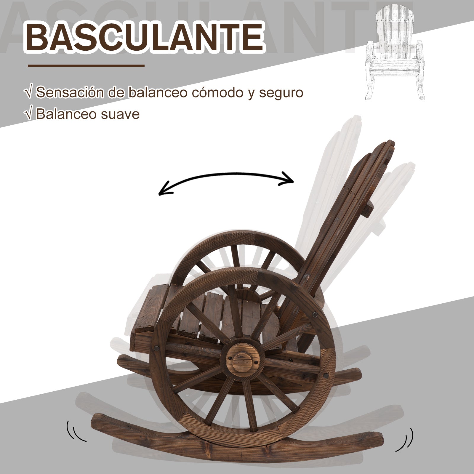 Rustic Solid Wood Rocking Chair for Outdoor Terrace or Garden 88x68x92 cm Aged Wood Color