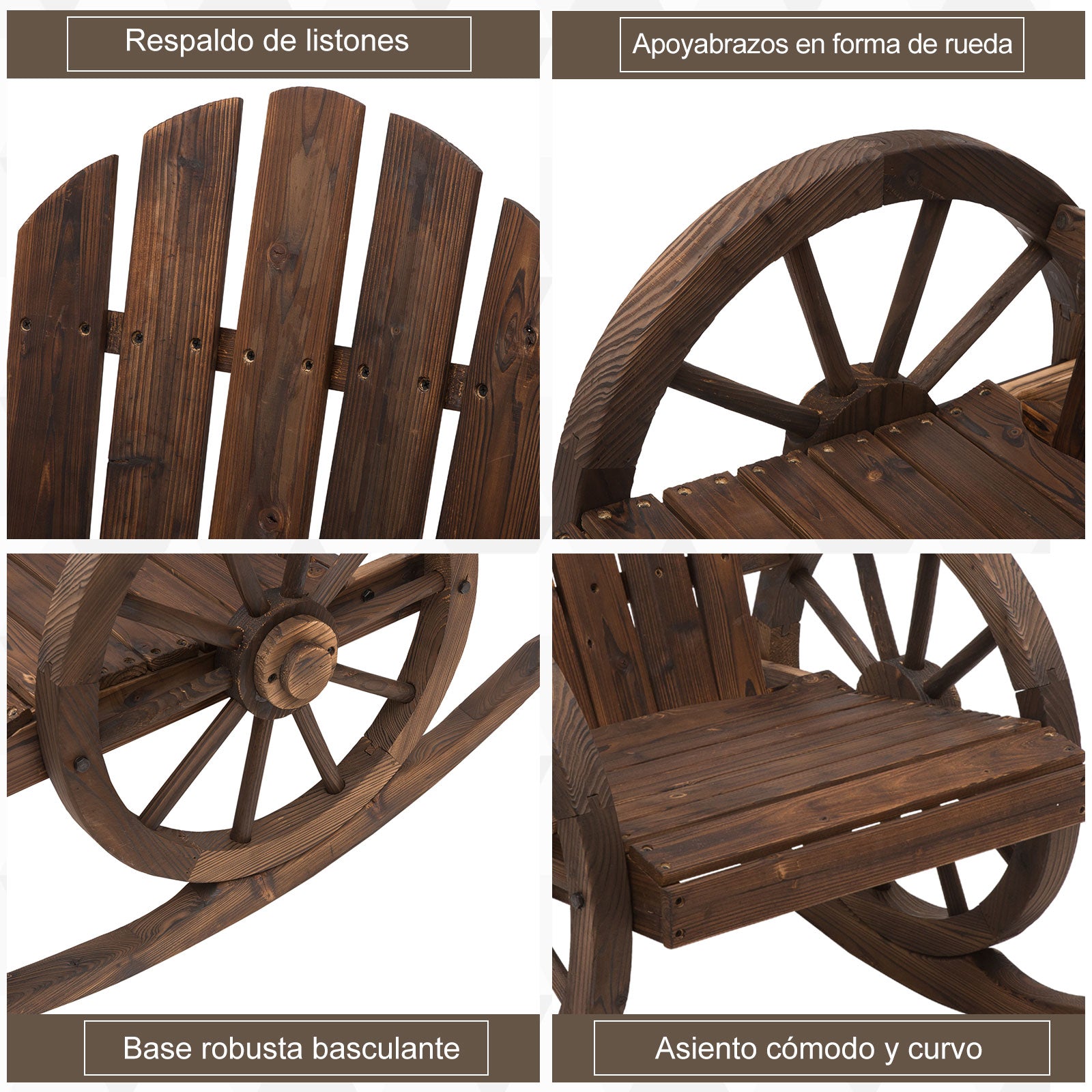 Rustic Solid Wood Rocking Chair for Outdoor Terrace or Garden 88x68x92 cm Aged Wood Color