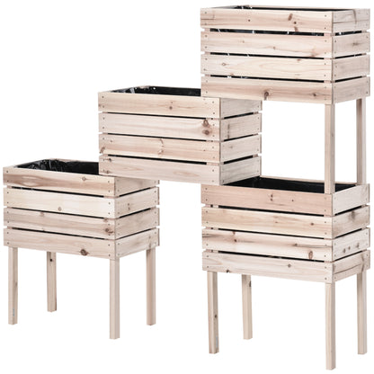 4-Piece Raised Bed Planters Wooden Planting Box 4 Combination Modes in Garden and Balcony 50 x 30 x 60 cm Natural