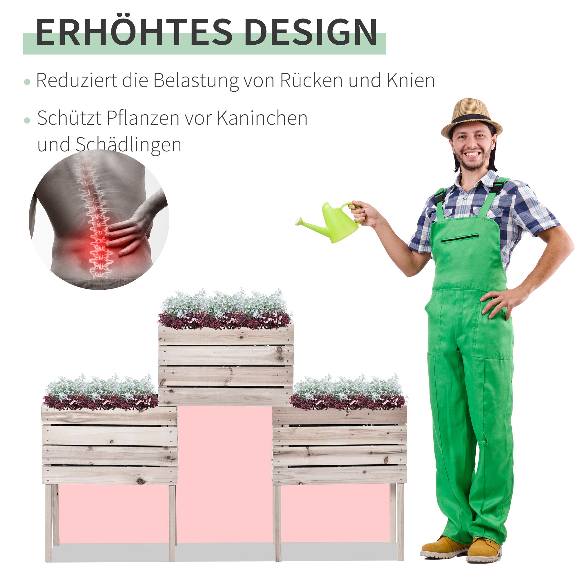 4-Piece Raised Bed Planters Wooden Planting Box 4 Combination Modes in Garden and Balcony 50 x 30 x 60 cm Natural
