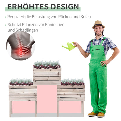 4-Piece Raised Bed Planters Wooden Planting Box 4 Combination Modes in Garden and Balcony 50 x 30 x 60 cm Natural