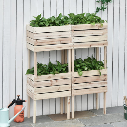4-Piece Raised Bed Planters Wooden Planting Box 4 Combination Modes in Garden and Balcony 50 x 30 x 60 cm Natural