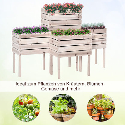 4-Piece Raised Bed Planters Wooden Planting Box 4 Combination Modes in Garden and Balcony 50 x 30 x 60 cm Natural