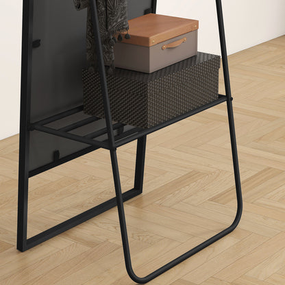 Full Body Mirror 157 x 50 cm Rectangular Standing Mirror with Shelf, 2 Hooks, and Metal Frame, Large Mirror, Dressing Mirror for Bedroom, Living Room, Entryway, Black