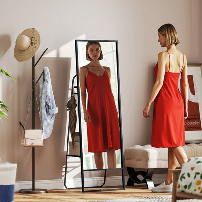 Full Body Mirror 157 x 50 cm Rectangular Standing Mirror with Shelf, 2 Hooks, and Metal Frame, Large Mirror, Dressing Mirror for Bedroom, Living Room, Entryway, Black