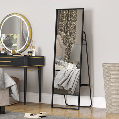 Full Body Mirror 157 x 50 cm Rectangular Standing Mirror with Shelf, 2 Hooks, and Metal Frame, Large Mirror, Dressing Mirror for Bedroom, Living Room, Entryway, Black