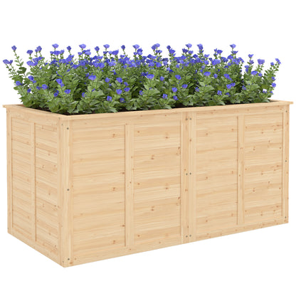 Wooden Raised Garden Bed, 152 x 77 x 77 cm, Elevated Deep Herb Planter with Open Bottom and Reinforcement Bars, Natural Finish