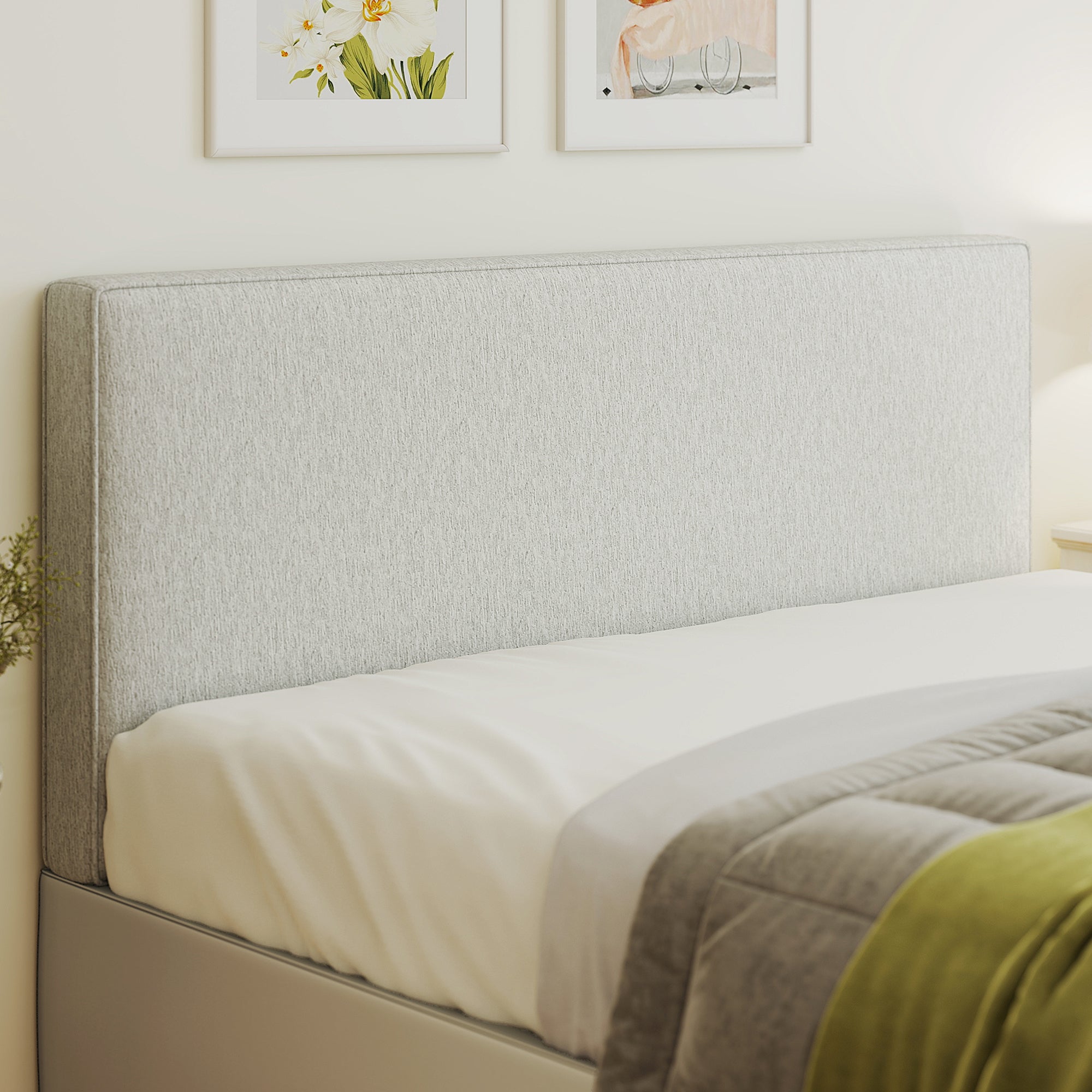 Padded Linen-Effect Wall Headboard, 140 x 60 cm (55 x 24 in), Cream — Eucalyptus Frame, Easy Wall-Mount