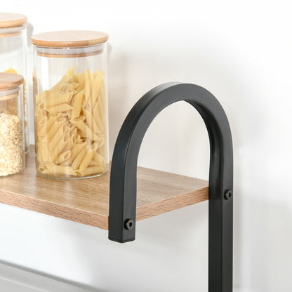 4-Tier Kitchen Shelf Kitchen Rack with Hooks Microwave Shelf 60x40x125 cm Natural Wood