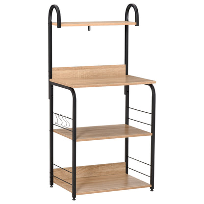 4-Tier Kitchen Shelf Kitchen Rack with Hooks Microwave Shelf 60x40x125 cm Natural Wood