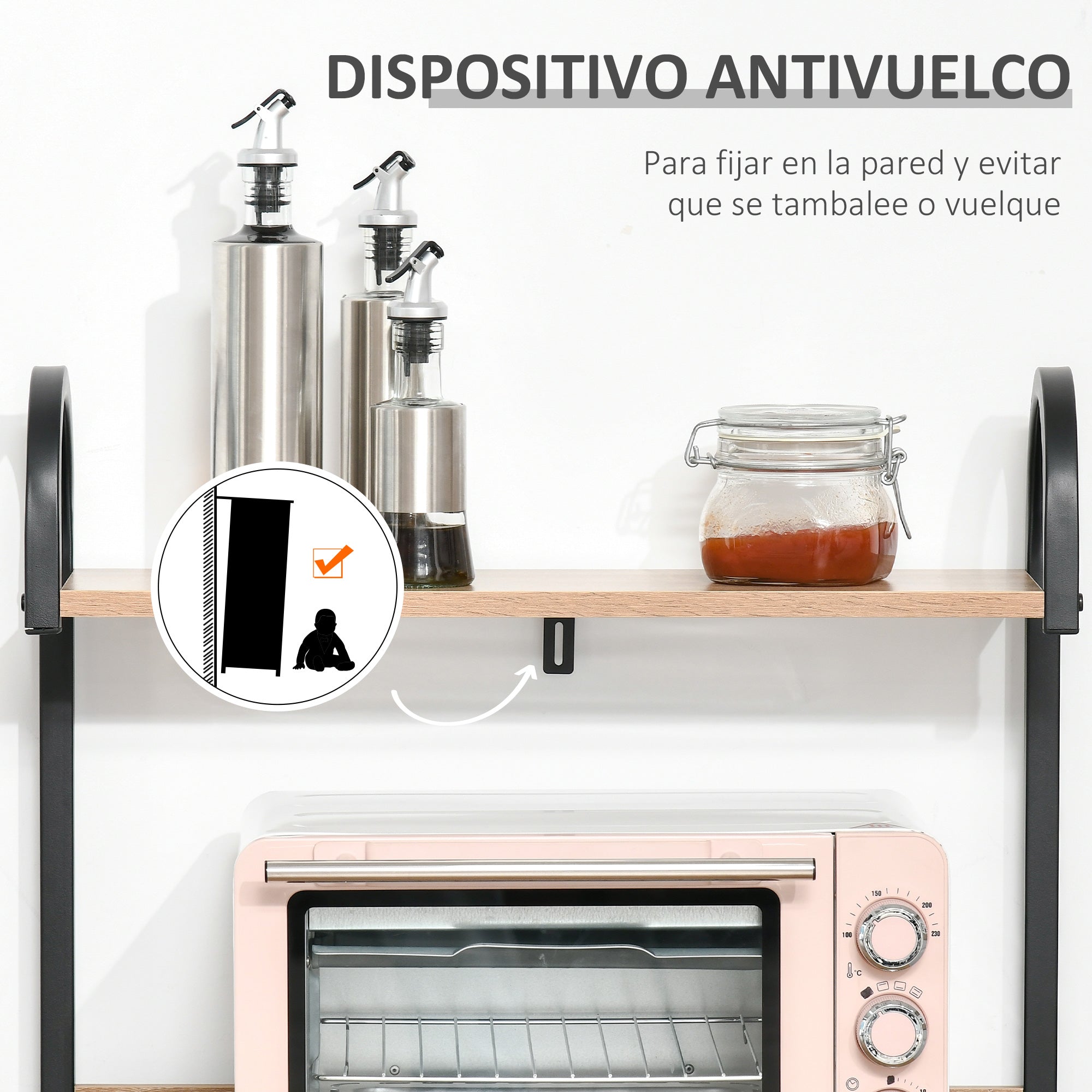 4-Tier Kitchen Shelf Kitchen Rack with Hooks Microwave Shelf 60x40x125 cm Natural Wood