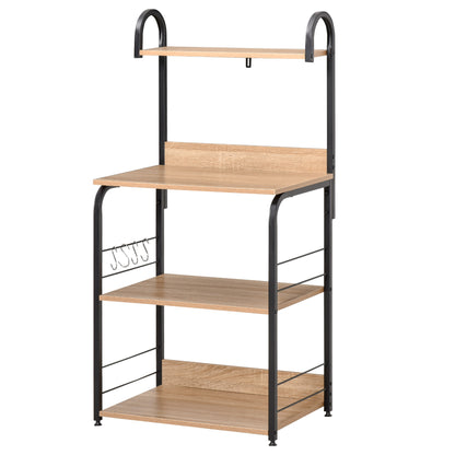 4-Tier Kitchen Shelf Kitchen Rack with Hooks Microwave Shelf 60x40x125 cm Natural Wood