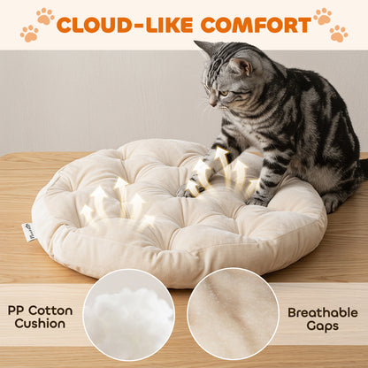 Rattan Cat Bed with Removable Cushion — Cat Cave for Cats up to 22 lb, 19.7" x 19.7" x 9.8", Light Brown
