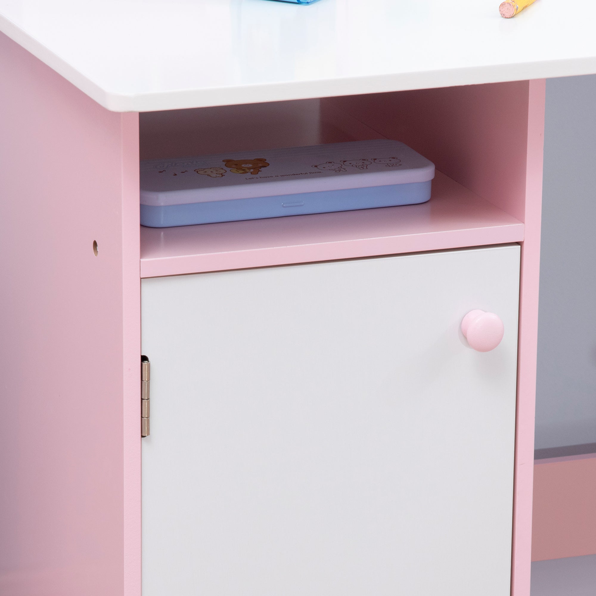 Kids Wooden Table and Chair Set with Whiteboard Study Desk for Children 5+ Years Children's Writing Desk Furniture 90x45x85 cm Pink