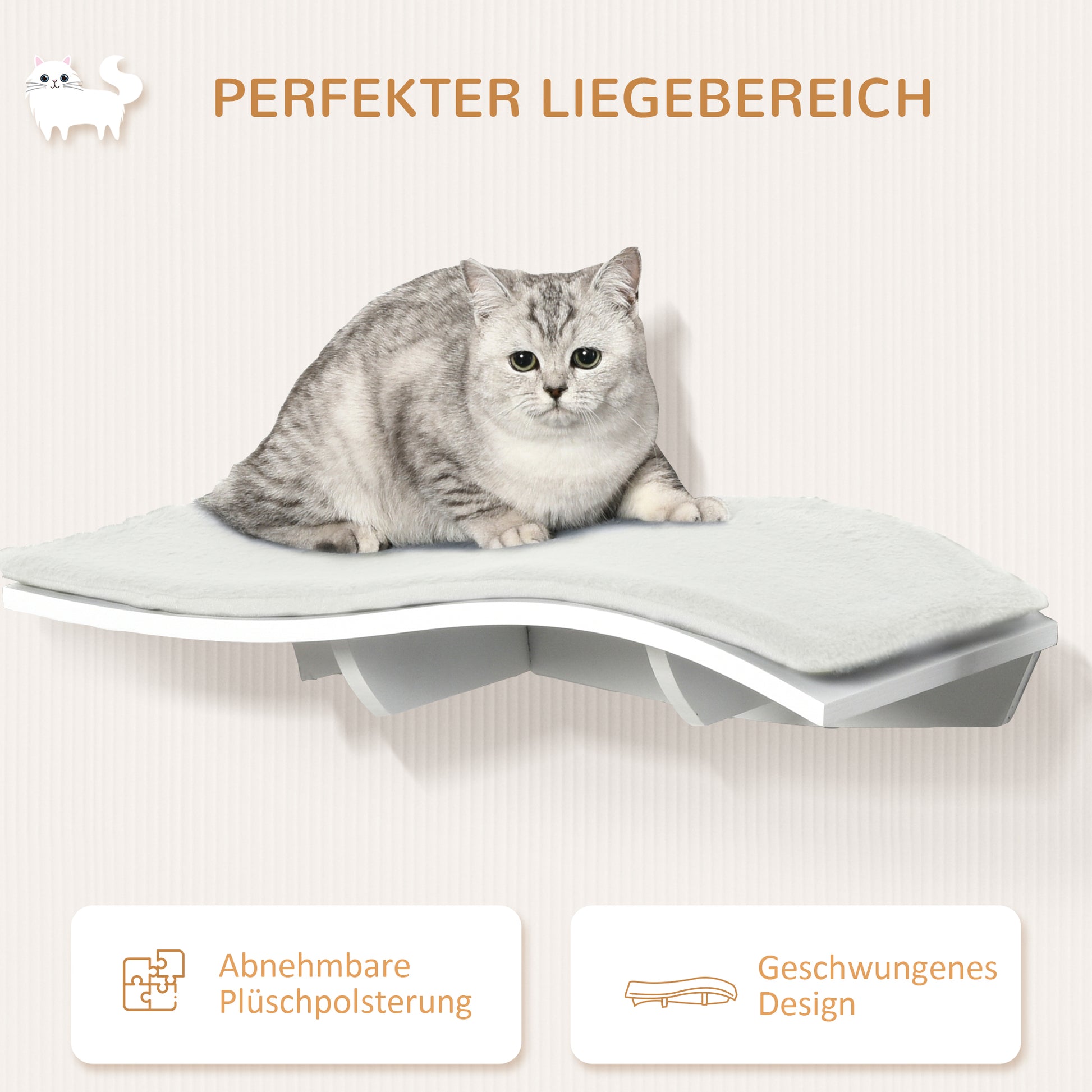 Cat Climbing Wall Cat Hammock Cat Bed Wall Cat Shelf Wall-mounted Cat Furniture Plush MDF White 53 x 28 x 12 cm