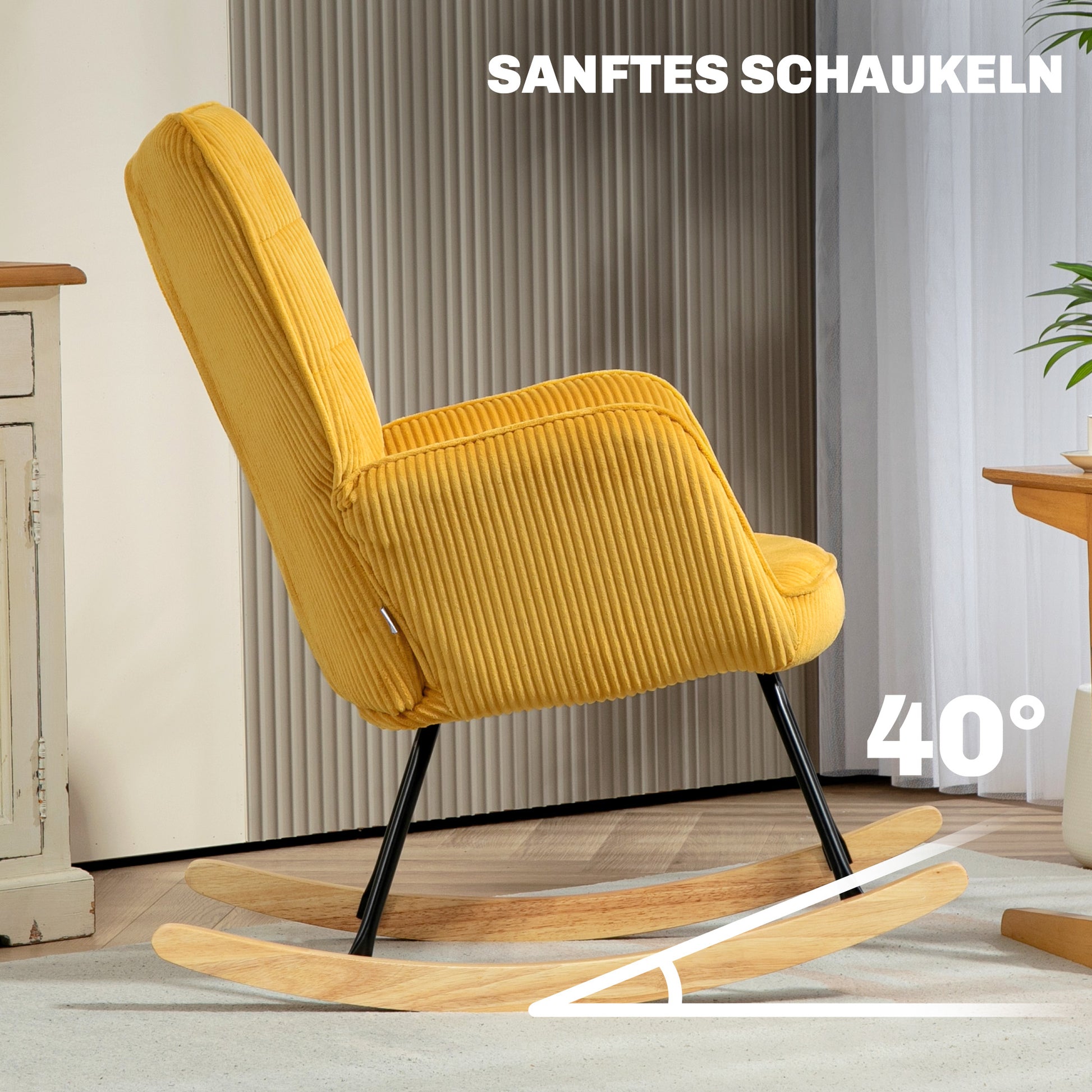 Rocking Chair, Rocking Armchair with Cord Look, Armrest, Padded Chair with Wooden Rockers, Relax Armchair for Living Room, Bedroom, up to 120kg load-bearing capacity, Yellow