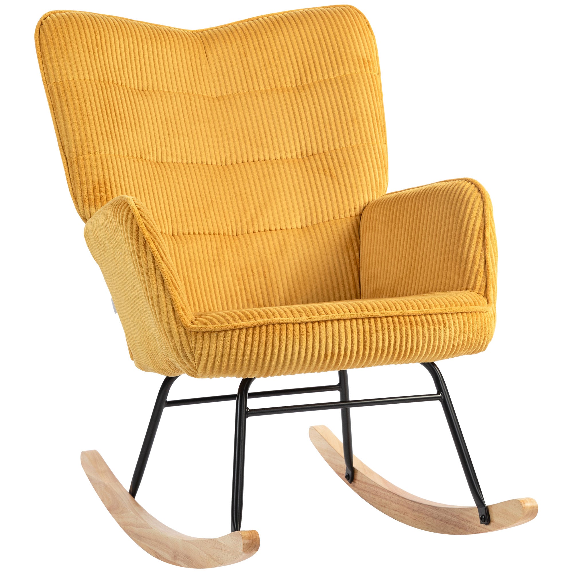 Rocking Chair, Rocking Armchair with Cord Look, Armrest, Padded Chair with Wooden Rockers, Relax Armchair for Living Room, Bedroom, up to 120kg load-bearing capacity, Yellow