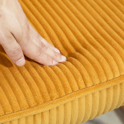 Schaukelstuhl, Schaukelsessel mit Kordoptik, Armlehne, Gepolsterter Sessel mit Holzkufen, Relaxsessel für Wohnzimmer, Schlafzimmer, bis 120kg belastbar, Gelb