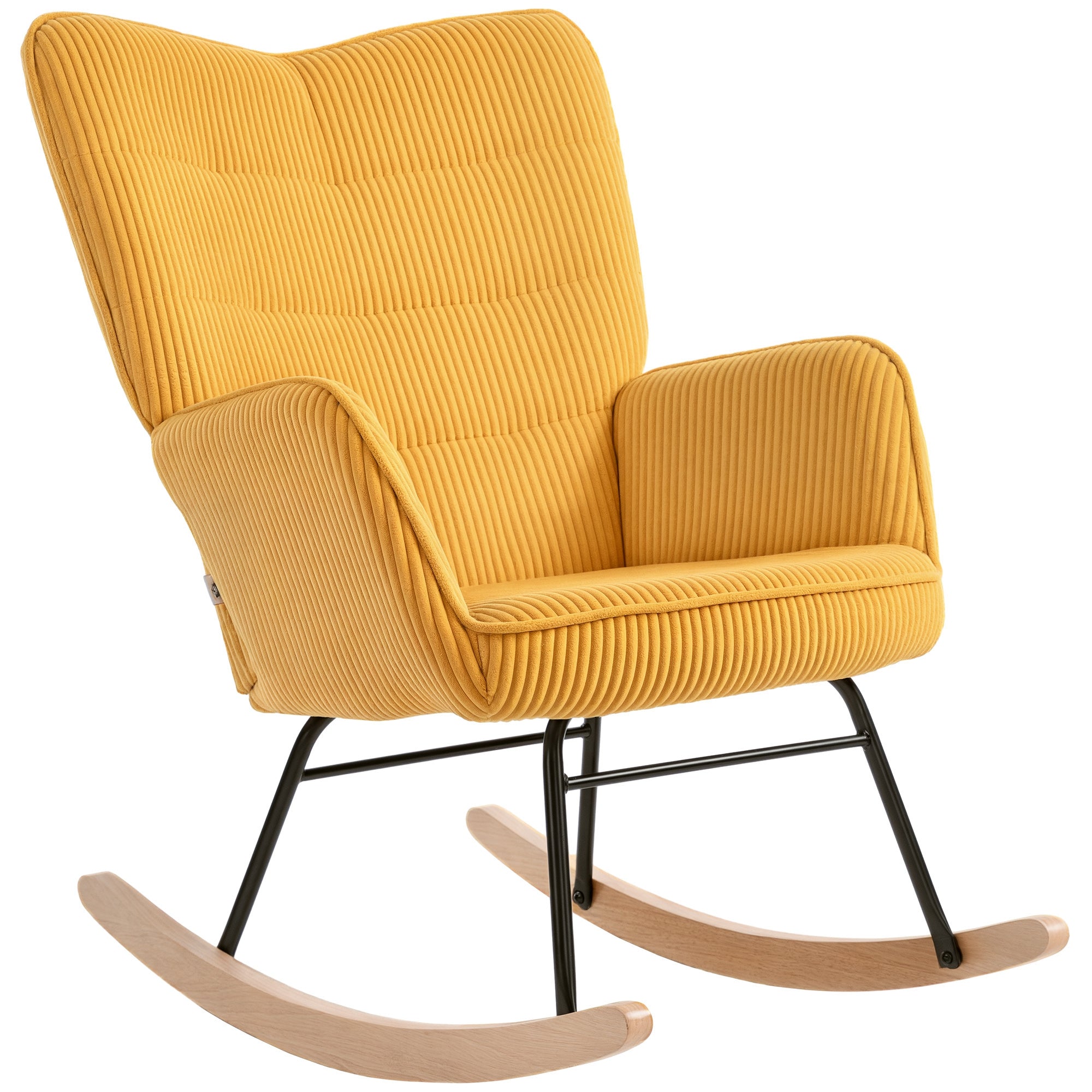 Rocking Chair, Rocking Armchair with Cord Look, Armrest, Padded Chair with Wooden Rockers, Relax Armchair for Living Room, Bedroom, up to 120kg load-bearing capacity, Yellow