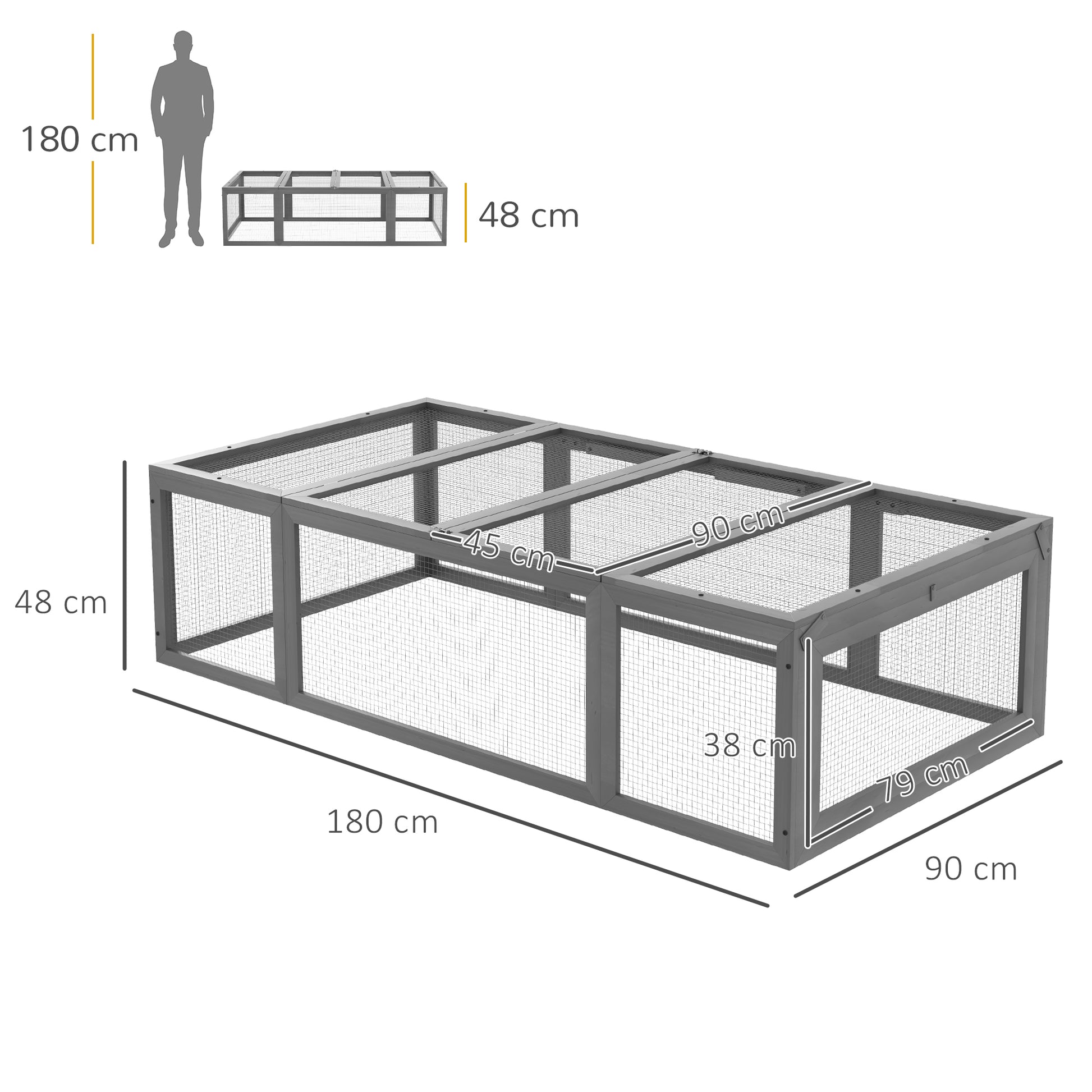 Rabbit Hutch Rabbit Hutch made of Fir Wood Winter-Proof Rabbit Cage with foldable Roof 180x90x48 cm Rabbit Cage Outdoor Small Animal Hutch for Rabbits Guinea Pigs Gray