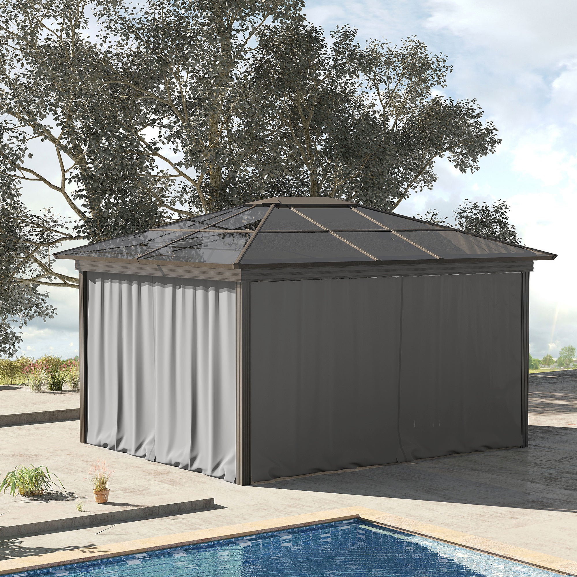 Side Wall 4-Piece Set for 3x3m Pavilion Side Panels with Hooks 302 x 205 cm Waterproof Stable Winterproof Side Panel Side Walls for Party Tent Garden Pavilion Light Gray