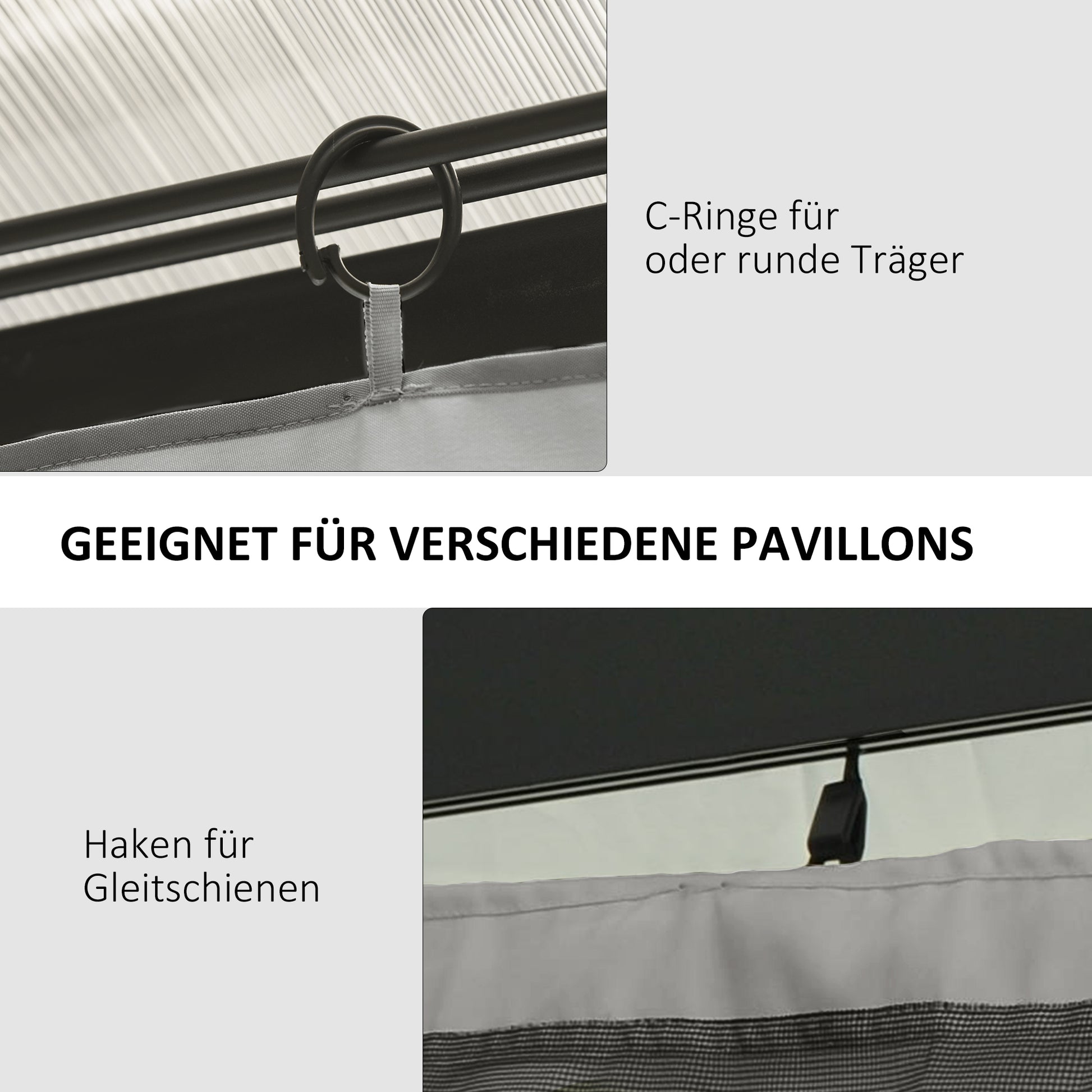 Side Wall 4-Piece Set for 3x3m Pavilion Side Panels with Hooks 302 x 205 cm Waterproof Stable Winterproof Side Panel Side Walls for Party Tent Garden Pavilion Light Gray