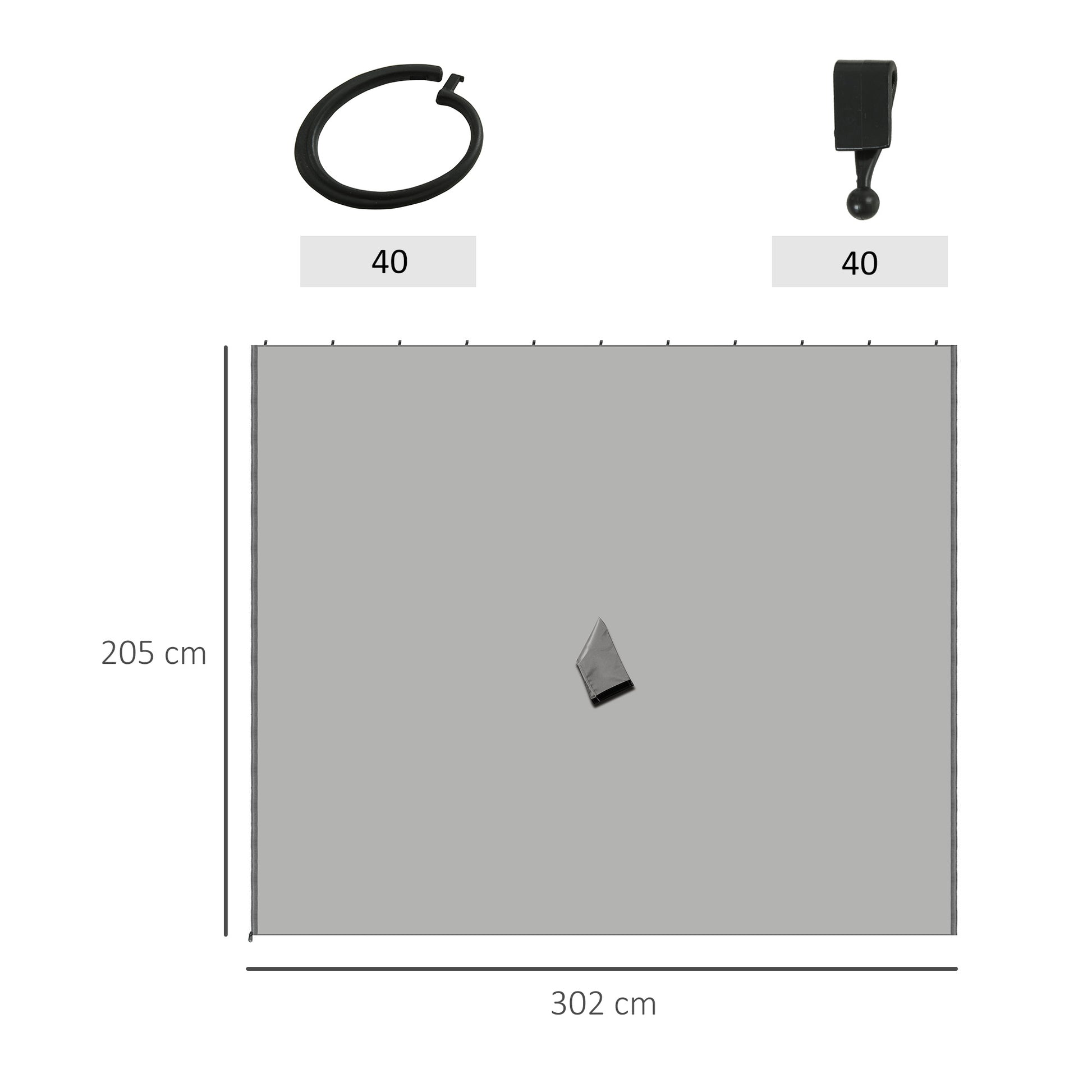Side Wall 4-Piece Set for 3x3m Pavilion Side Panels with Hooks 302 x 205 cm Waterproof Stable Winterproof Side Panel Side Walls for Party Tent Garden Pavilion Light Gray