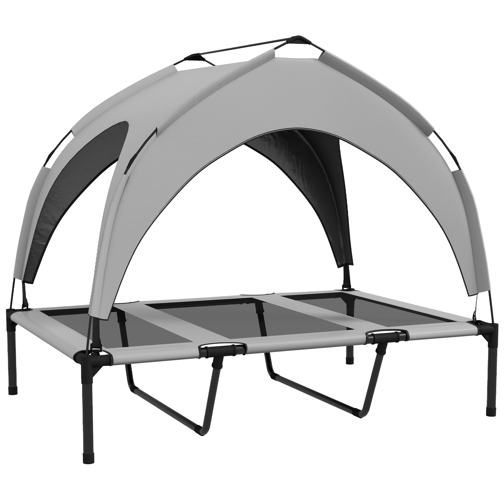 Elevated Dog Bed with Canopy, Pet Bed, Outdoor Dog Cot with Roof, Breathable, for Small and Mini Dogs Light Gray Oxford 106 x 76 x 94 cm