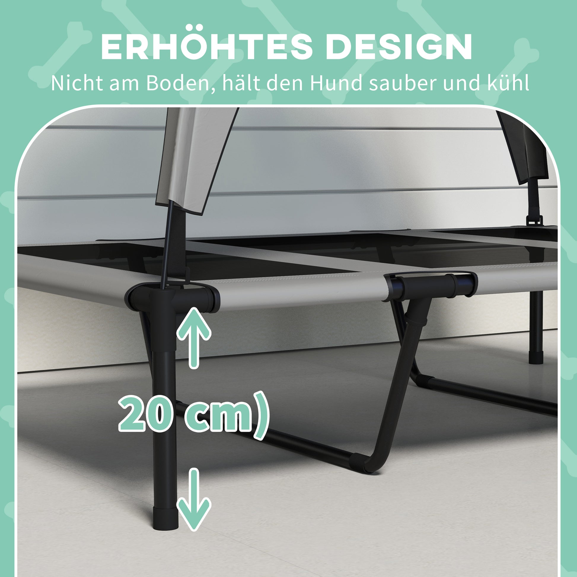 Elevated Dog Bed with Canopy, Pet Bed, Outdoor Dog Cot with Roof, Breathable, for Small and Mini Dogs Light Gray Oxford 106 x 76 x 94 cm