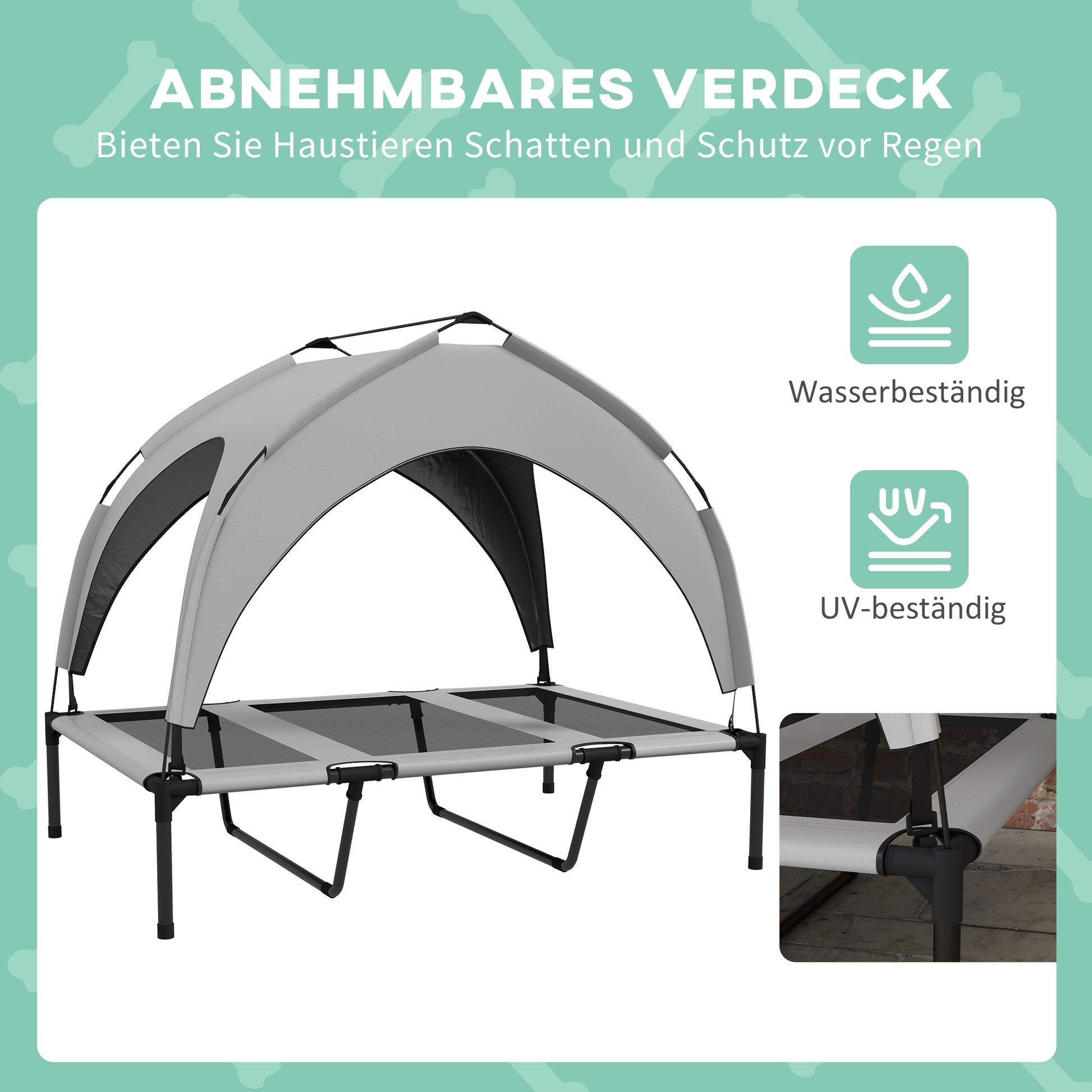 Elevated Dog Bed with Canopy, Pet Bed, Outdoor Dog Cot with Roof, Breathable, for Small and Mini Dogs Light Gray Oxford 106 x 76 x 94 cm