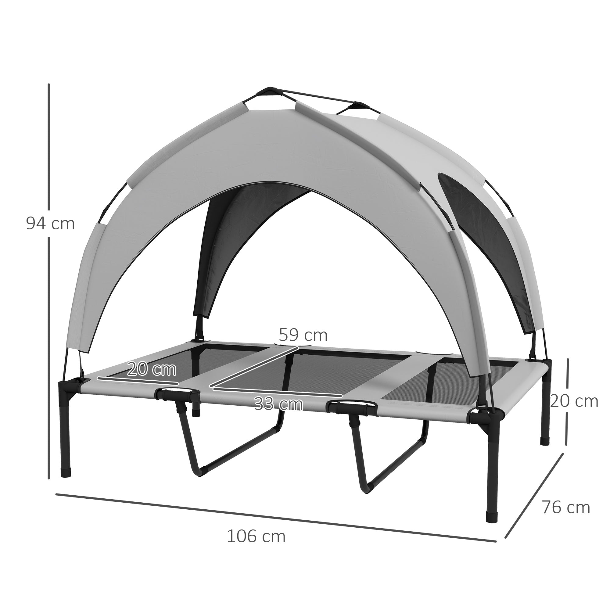 Elevated Dog Bed with Canopy, Pet Bed, Outdoor Dog Cot with Roof, Breathable, for Small and Mini Dogs Light Gray Oxford 106 x 76 x 94 cm