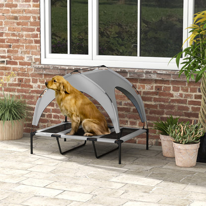 Elevated Dog Bed with Canopy, Pet Bed, Outdoor Dog Cot with Roof, Breathable, for Small and Mini Dogs Light Gray Oxford 106 x 76 x 94 cm