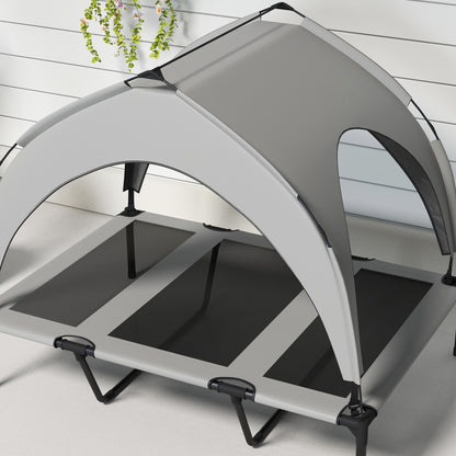 Elevated Dog Bed with Canopy, Pet Bed, Outdoor Dog Cot with Roof, Breathable, for Small and Mini Dogs Light Gray Oxford 106 x 76 x 94 cm