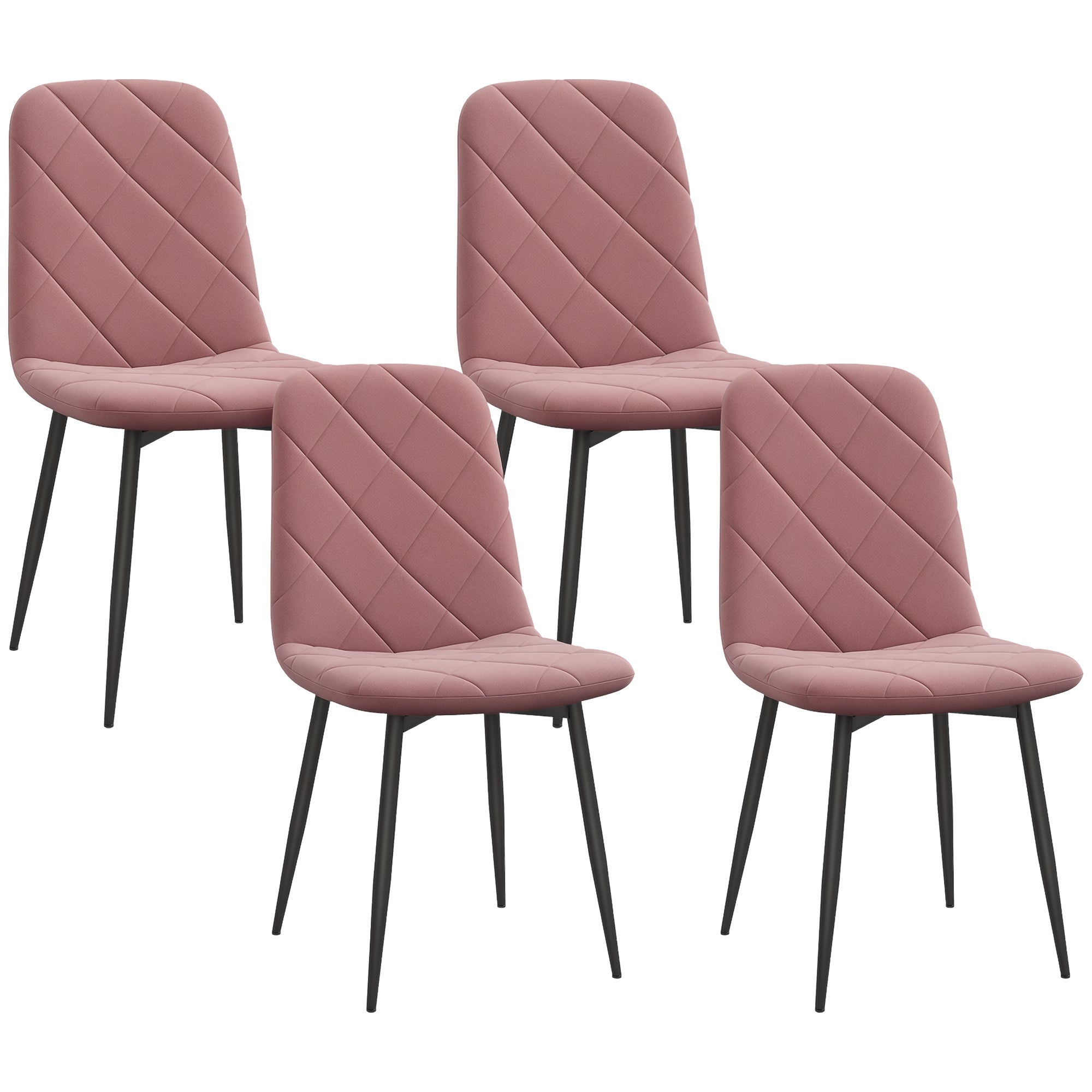 Dining Chairs 4-Piece Set Kitchen Chair with Backrest, Velvet Look, Modern Armchair Upholstered Chairs with Steel Legs for Dining Room, Dining Table, Pink