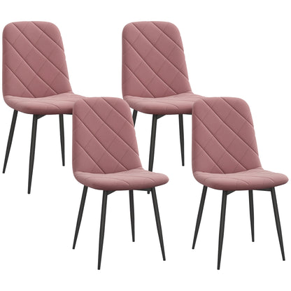 Dining Chairs 4-Piece Set Kitchen Chair with Backrest, Velvet Look, Modern Armchair Upholstered Chairs with Steel Legs for Dining Room, Dining Table, Pink